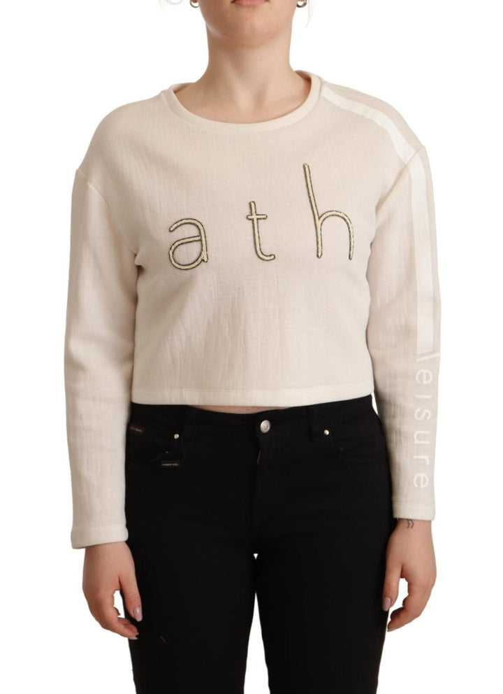PINKO Beige Logo Long Sleeve Cropped Pullover Sweater - RIMODA