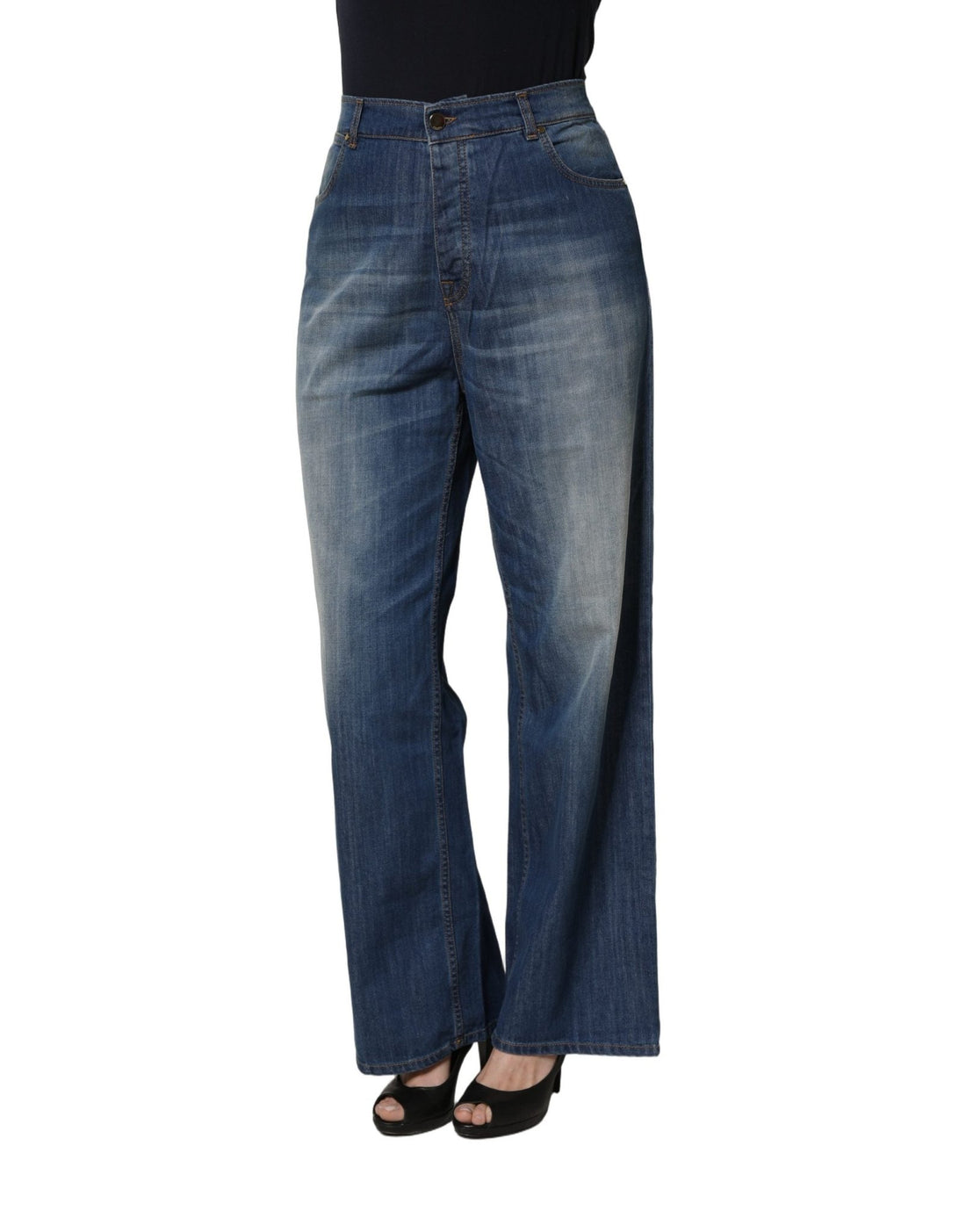 PINKO Blue Washed High Waist Wide Leg Denim Cotton Stretch Jeans - RIMODA