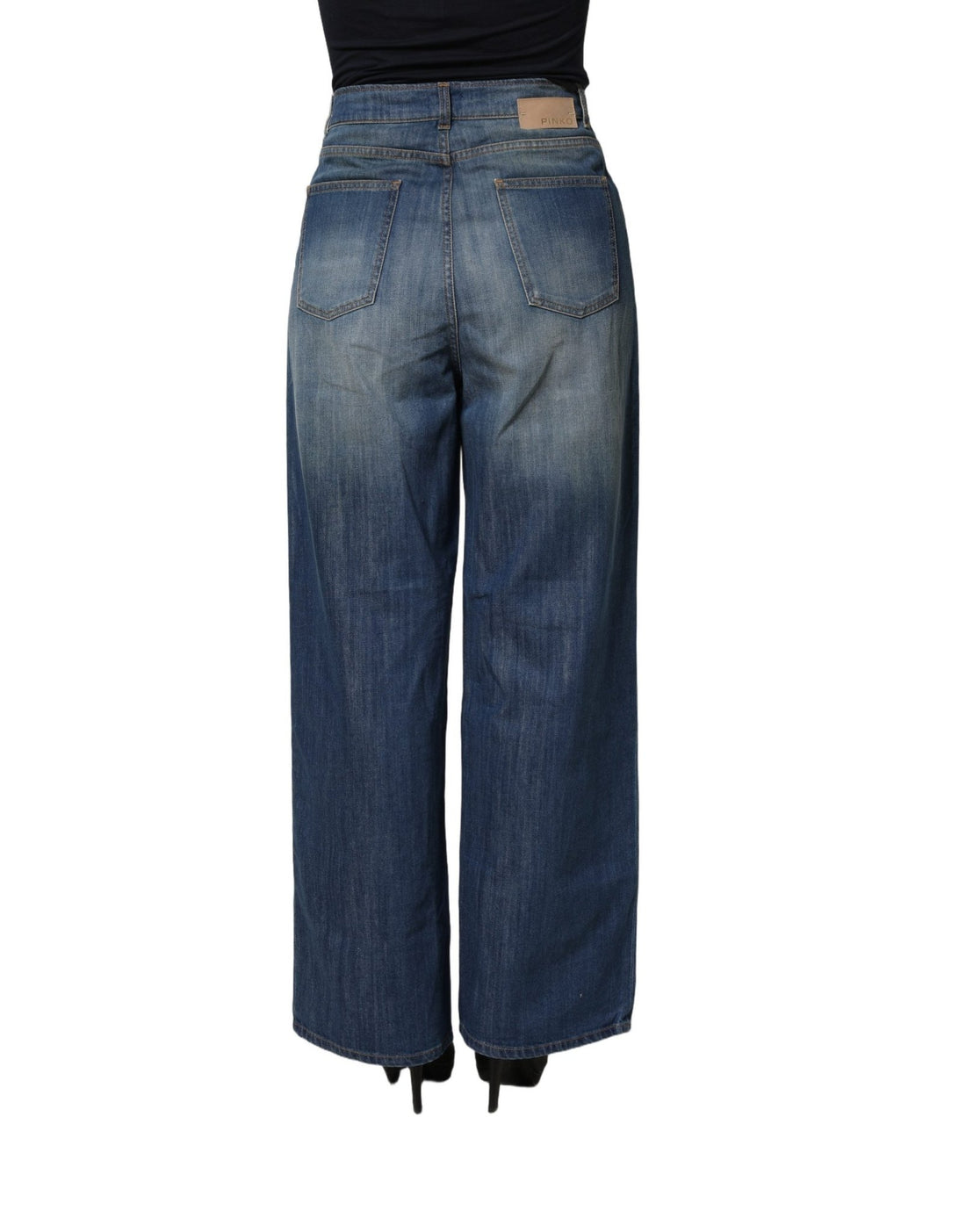 PINKO Blue Washed High Waist Wide Leg Denim Cotton Stretch Jeans - RIMODA