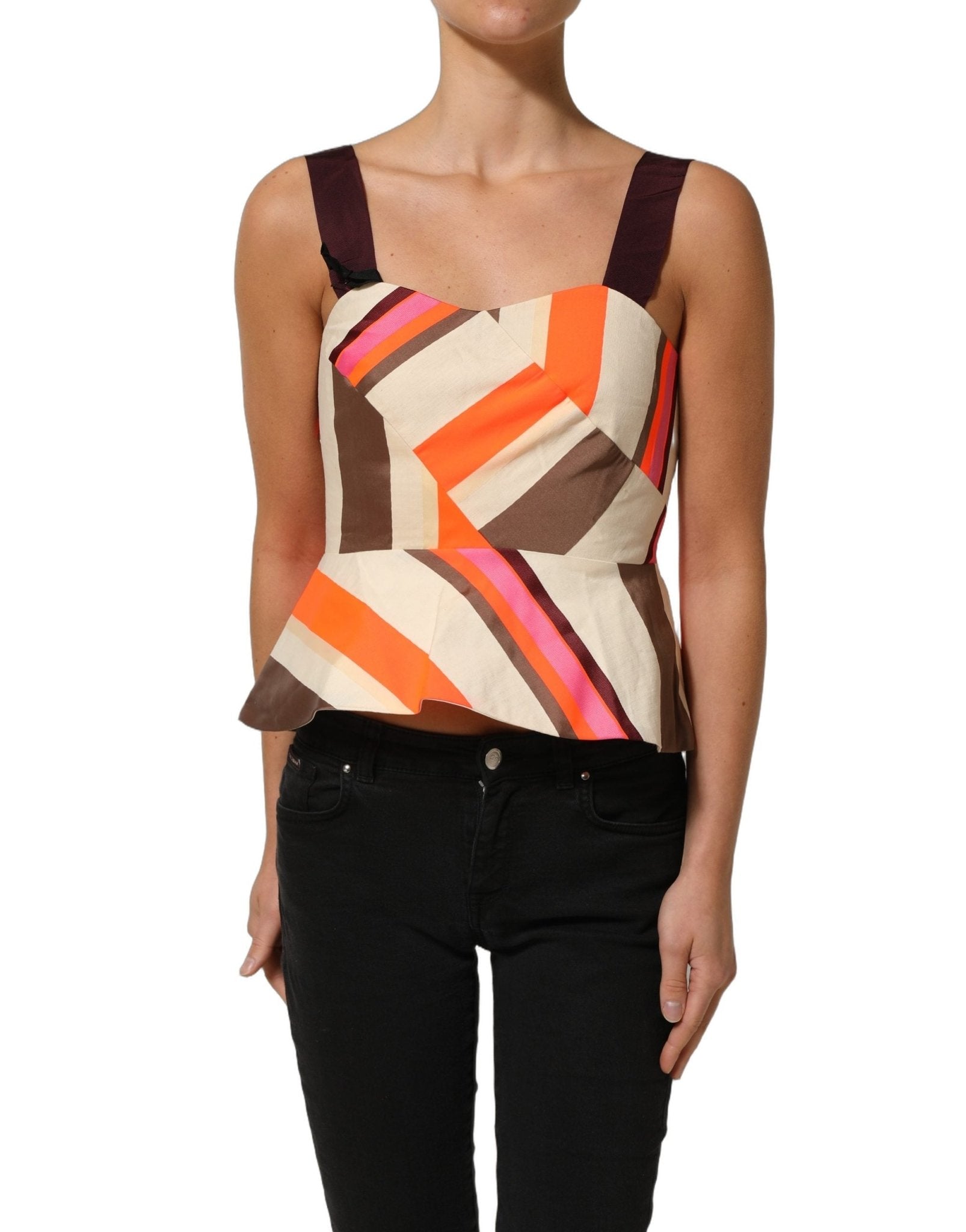 PINKO Multicolor Striped Cotton Sleeveless Draped Peplum Top - RIMODA
