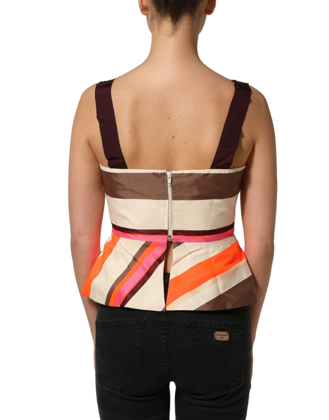 PINKO Multicolor Striped Cotton Sleeveless Draped Peplum Top - RIMODA