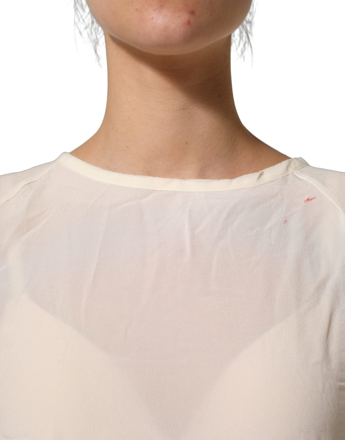 PINKO Off White Silk Sheer Round Neck Short Sleeves Blouse Top - RIMODA