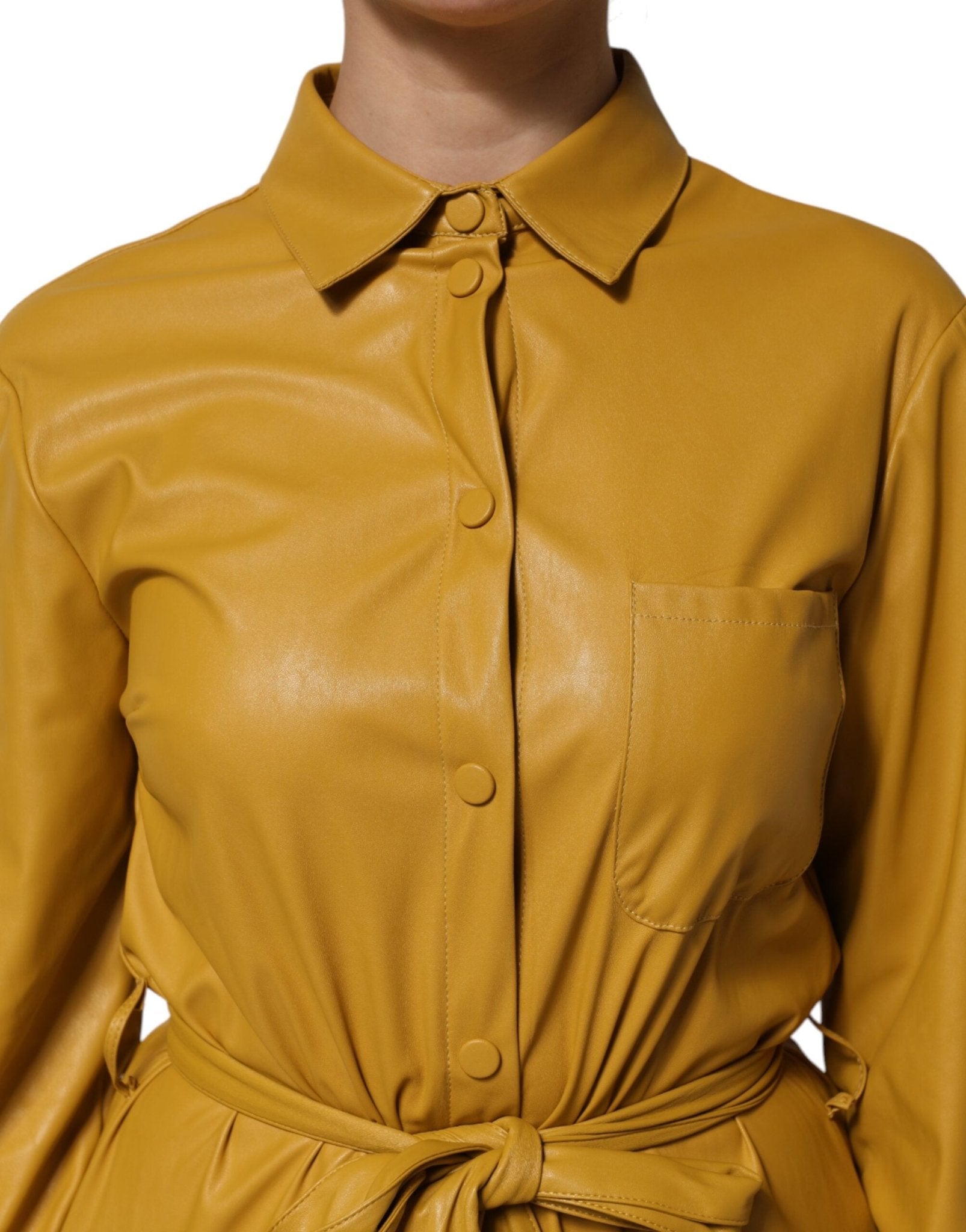 PINKO Polyester Belted Shirt Midi Long Sleeve Yellow Mustard - RIMODA