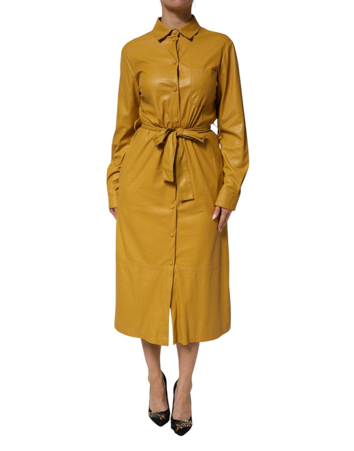 PINKO Polyester Belted Shirt Midi Long Sleeve Yellow Mustard - RIMODA
