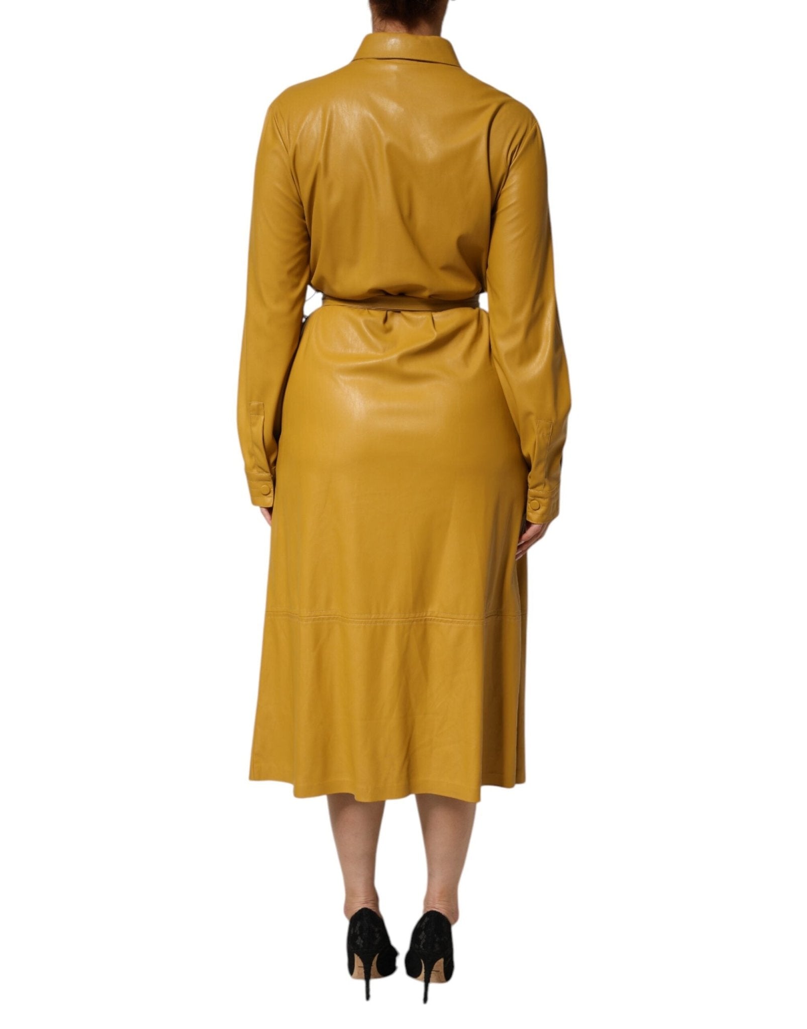 PINKO Polyester Belted Shirt Midi Long Sleeve Yellow Mustard - RIMODA