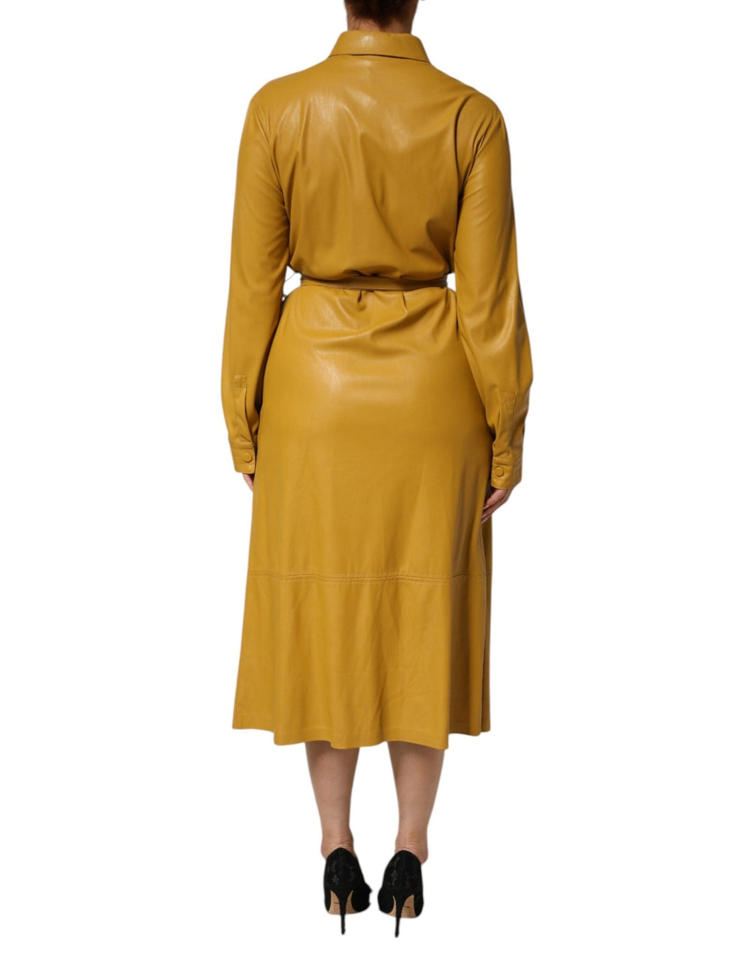 PINKO Polyester Belted Shirt Midi Long Sleeve Yellow Mustard - RIMODA