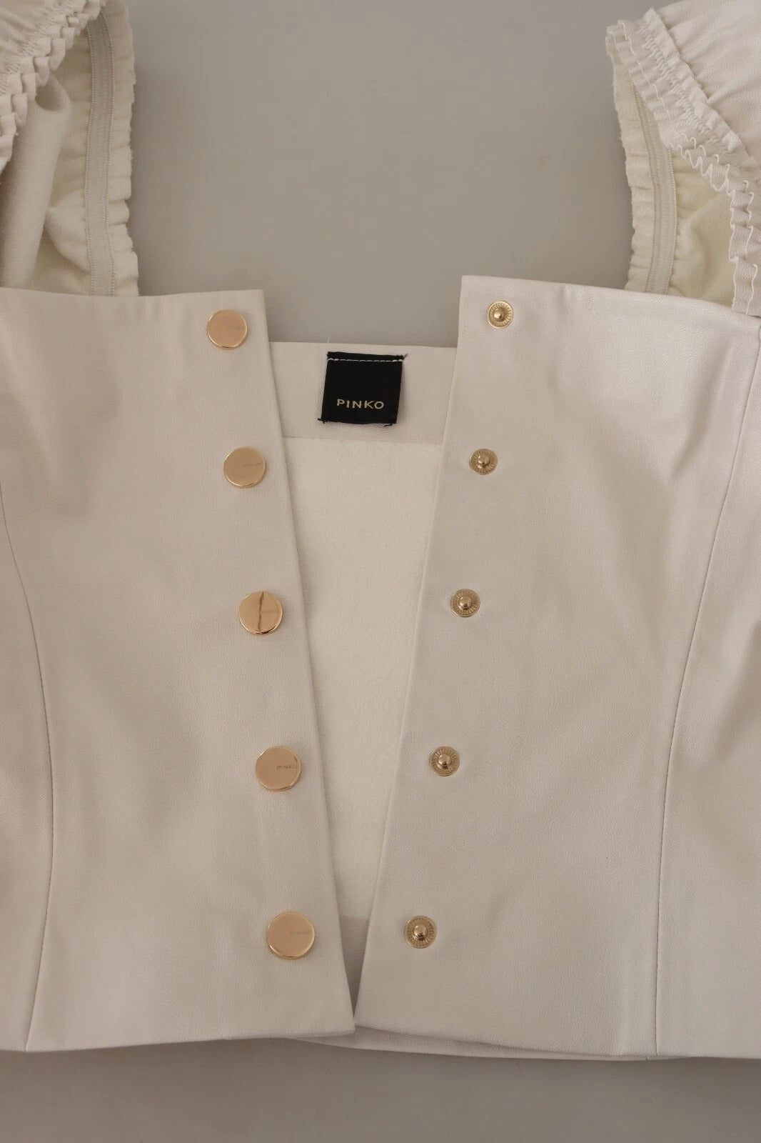 PINKO White Square Neck Button Down Crop Blouse - RIMODA