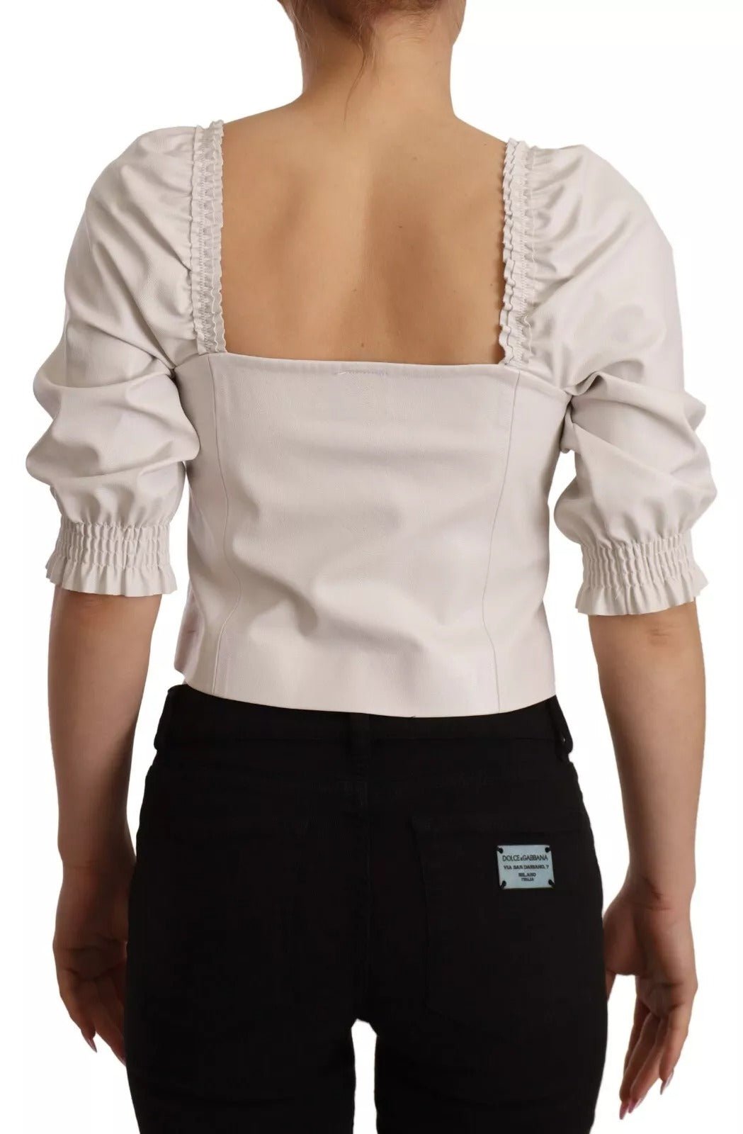 PINKO White Square Neck Button Down Crop Blouse - RIMODA