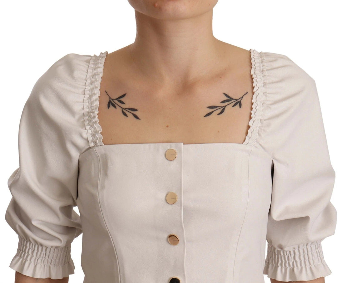 PINKO White Square Neck Button Down Crop Blouse - RIMODA
