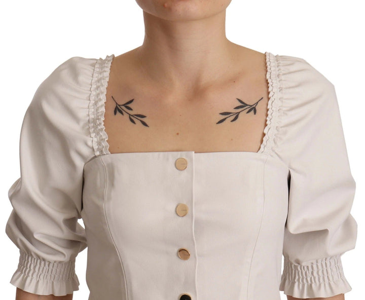 PINKO White Square Neck Button Down Crop Blouse - RIMODA