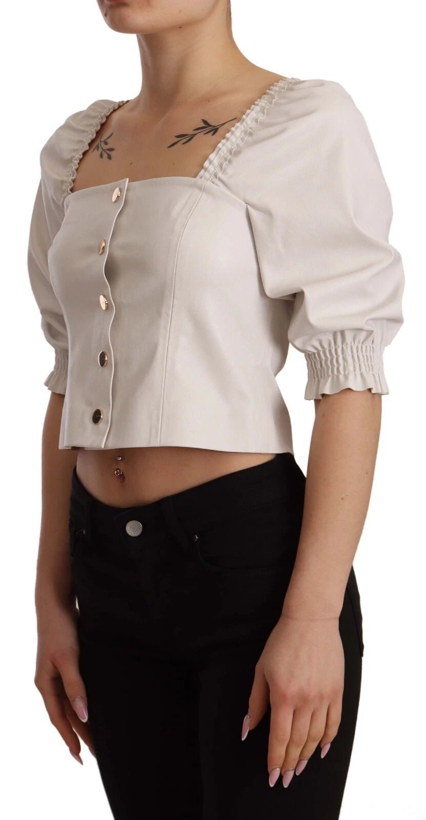 PINKO White Square Neck Button Down Crop Blouse - RIMODA