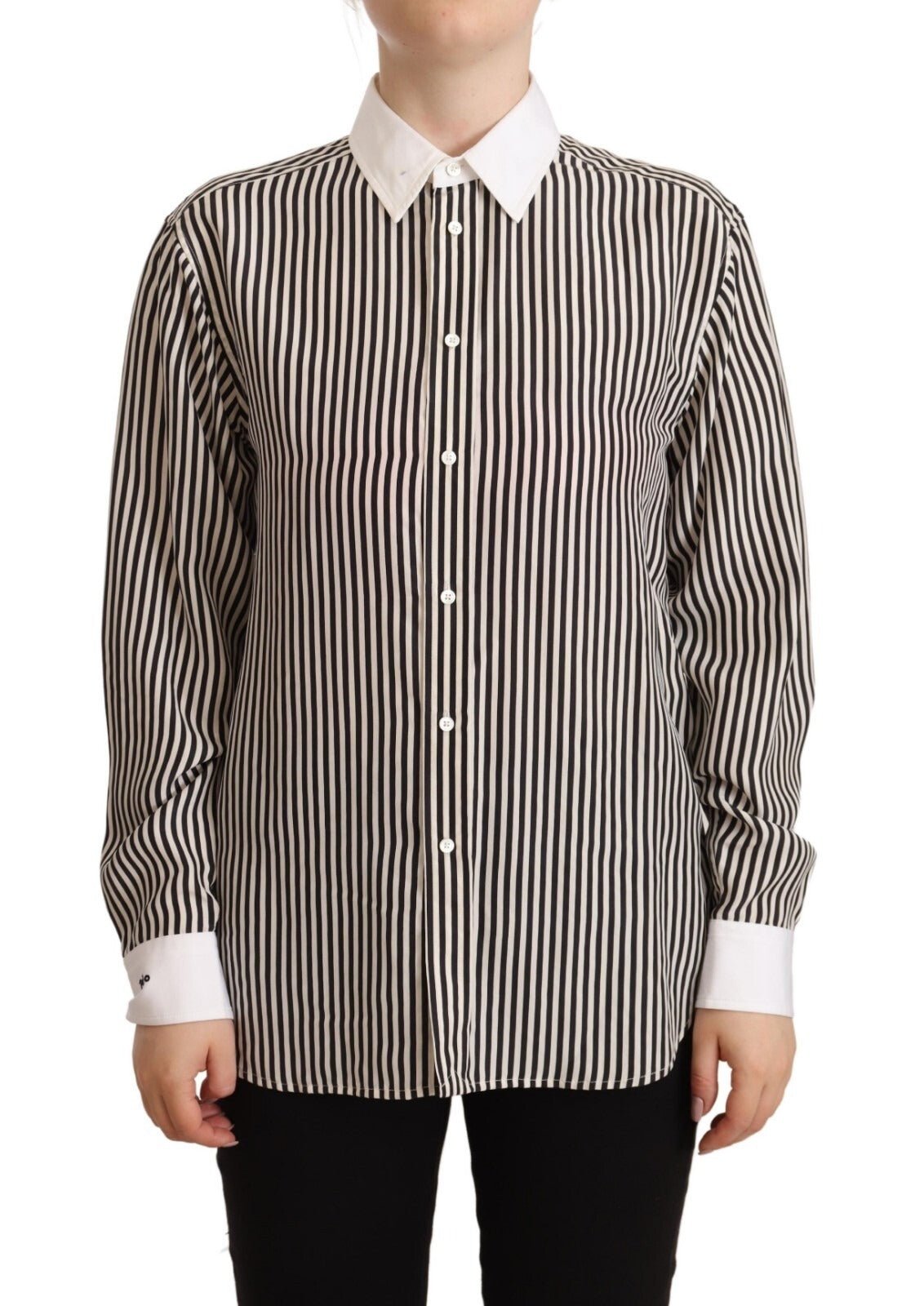 Polo Ralph Lauren Black White Striped Long Sleeves Collared Top - RIMODA