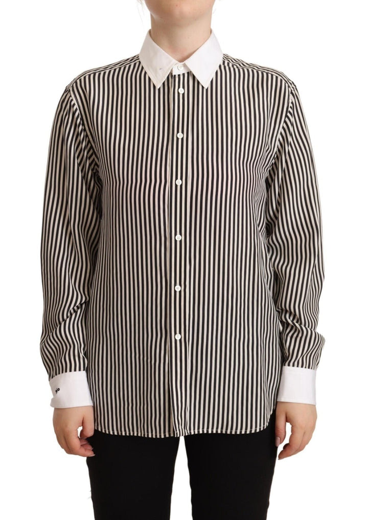 Polo Ralph Lauren Black White Striped Long Sleeves Collared Top - RIMODA