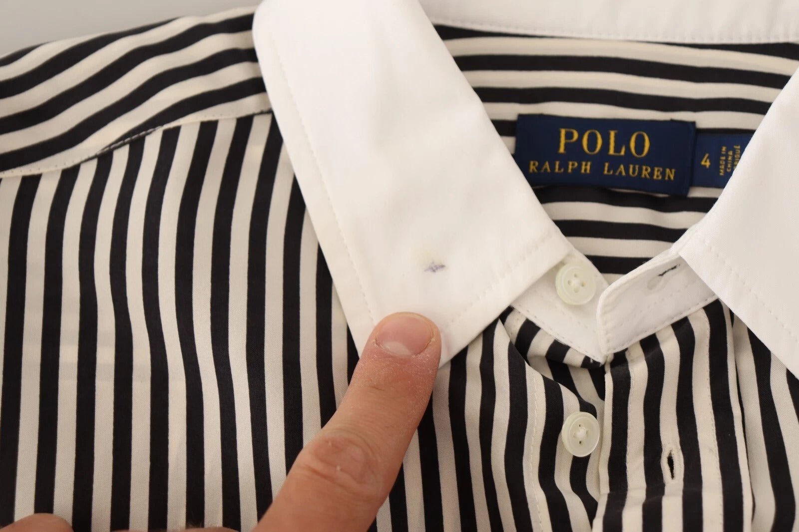 Polo Ralph Lauren Black White Striped Long Sleeves Collared Top - RIMODA
