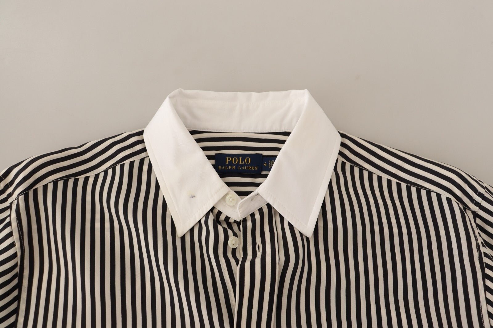 Polo Ralph Lauren Black White Striped Long Sleeves Collared Top - RIMODA
