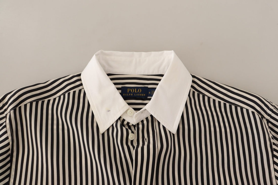 Polo Ralph Lauren Black White Striped Long Sleeves Collared Top - RIMODA