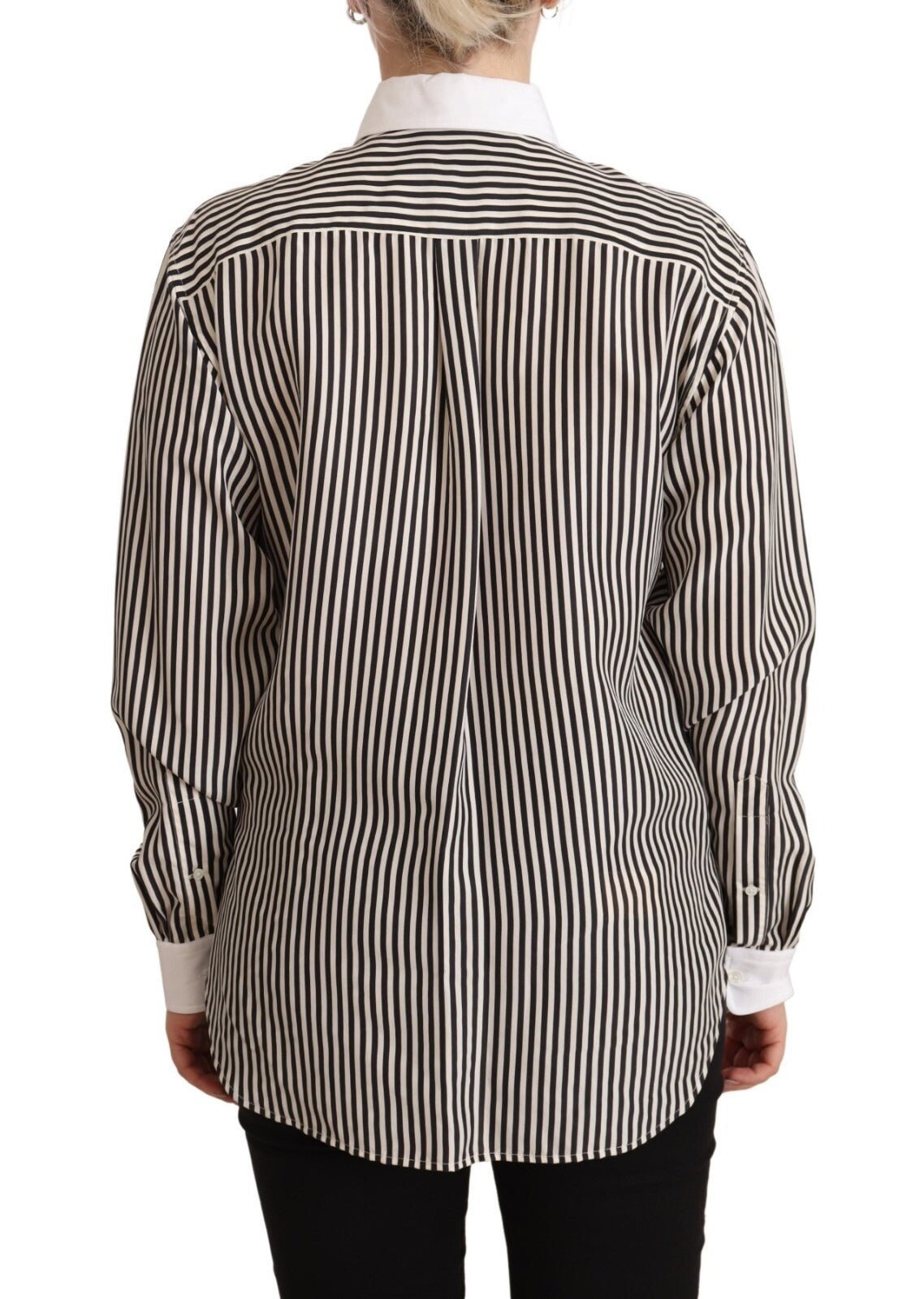 Polo Ralph Lauren Black White Striped Long Sleeves Collared Top - RIMODA