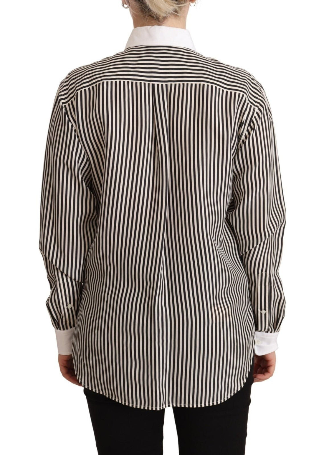 Polo Ralph Lauren Black White Striped Long Sleeves Collared Top - RIMODA