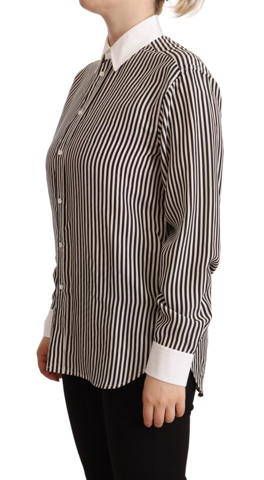 Polo Ralph Lauren Black White Striped Long Sleeves Collared Top - RIMODA