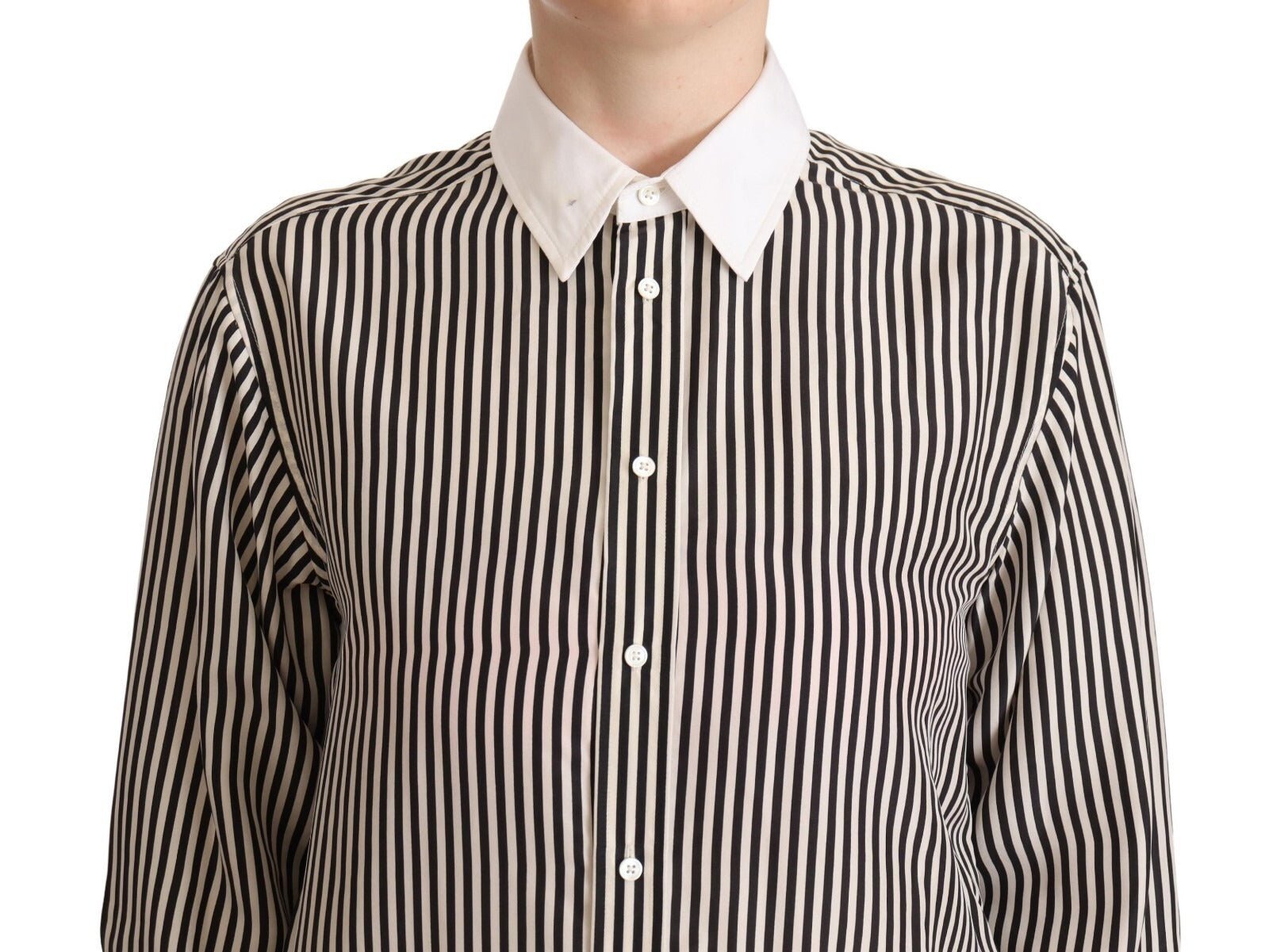 Polo Ralph Lauren Black White Striped Long Sleeves Collared Top - RIMODA
