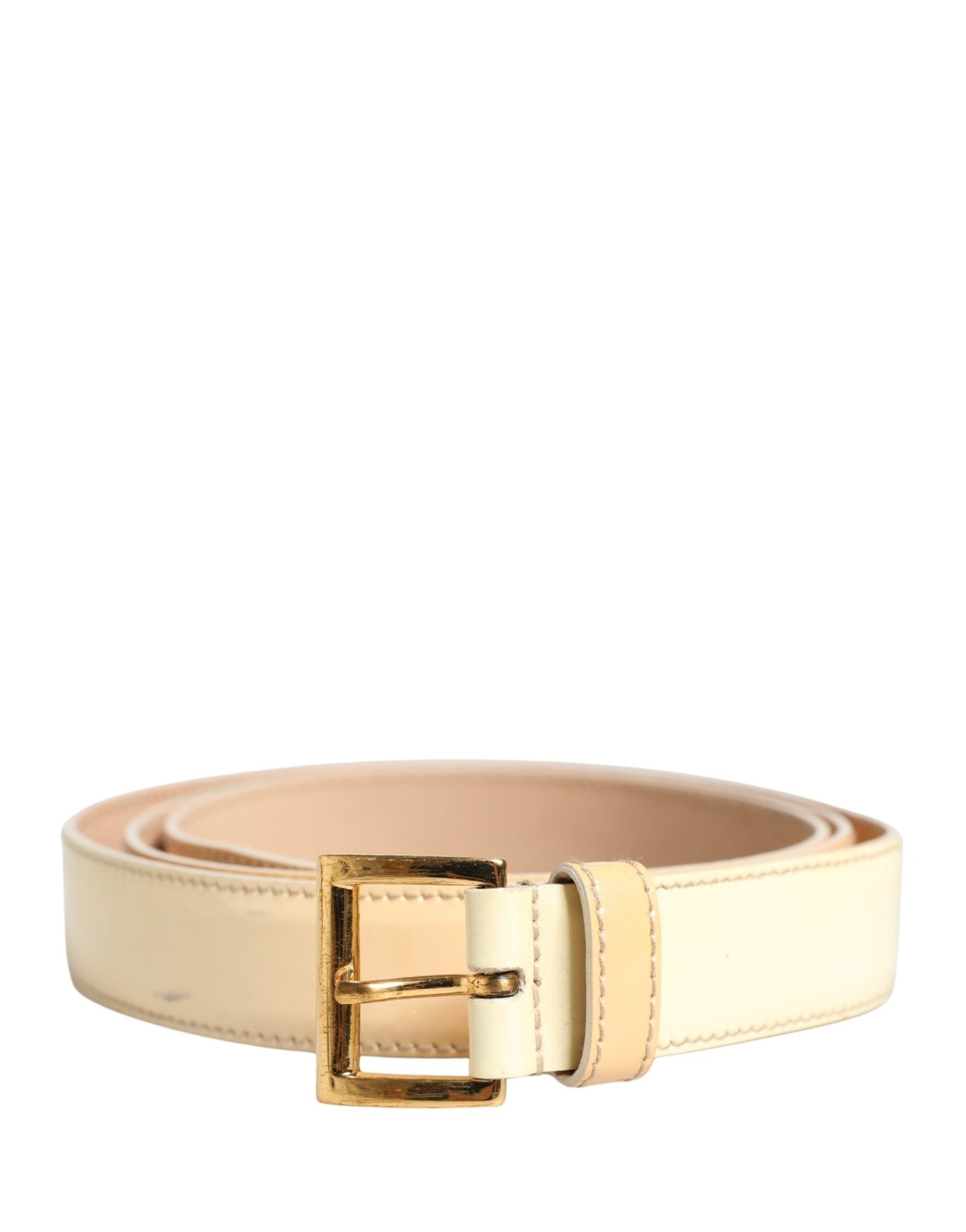 Prada Beige Leather Logo Waist Women Gold Metal Buckle Belt - RIMODA