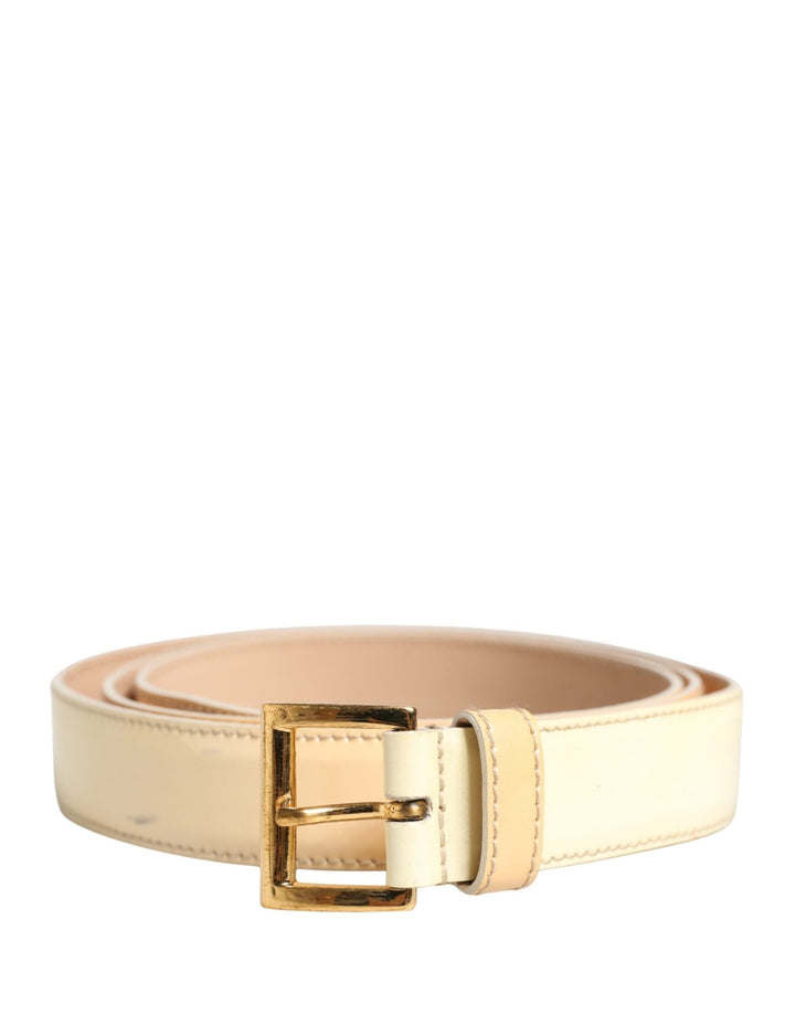 Prada Beige Leather Logo Waist Women Gold Metal Buckle Belt - RIMODA