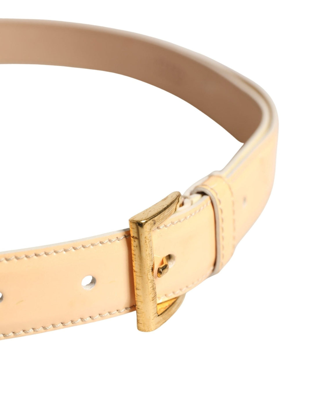 Prada Beige Leather Logo Waist Women Gold Metal Buckle Belt - RIMODA