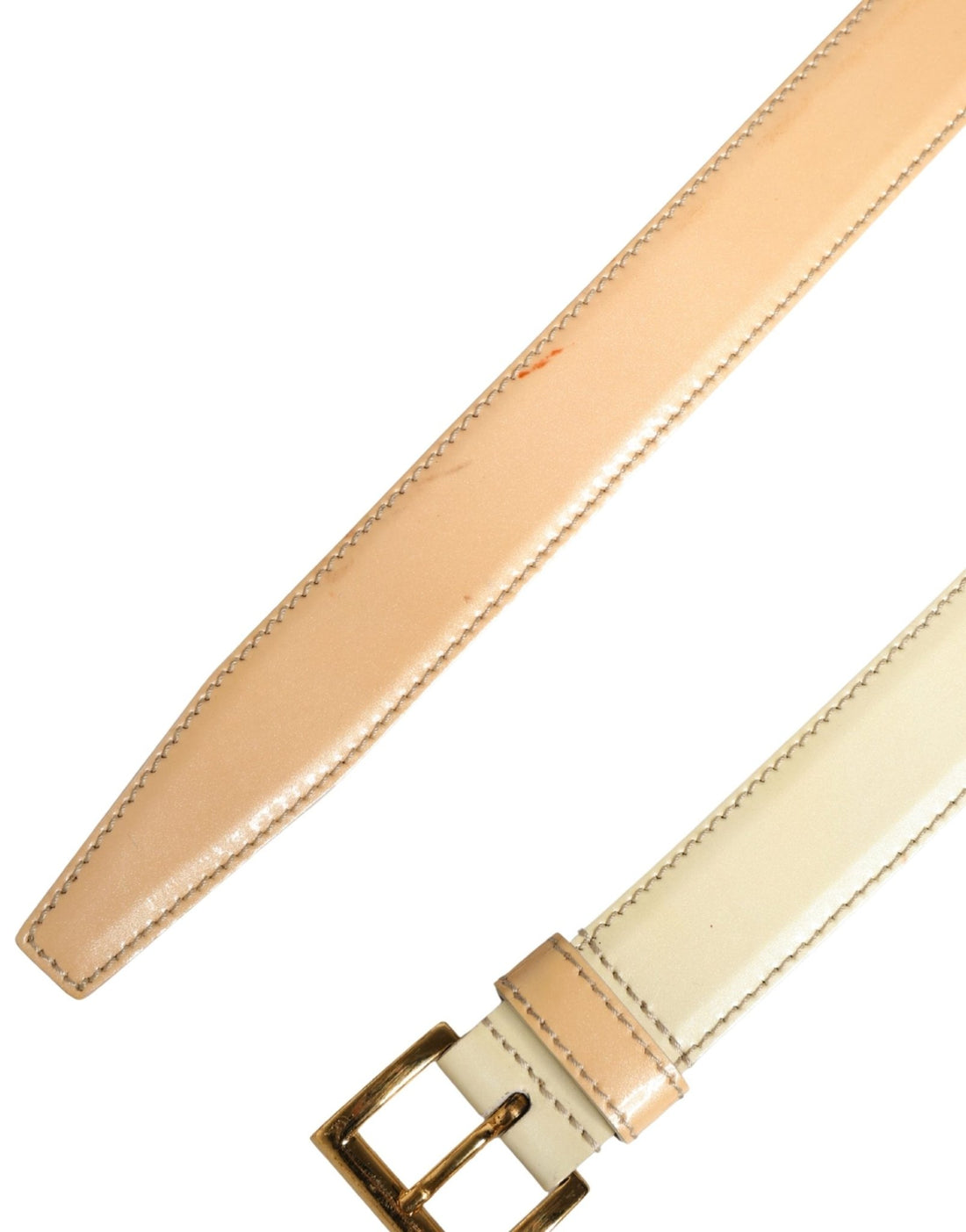 Prada Beige Leather Logo Waist Women Gold Metal Buckle Belt - RIMODA
