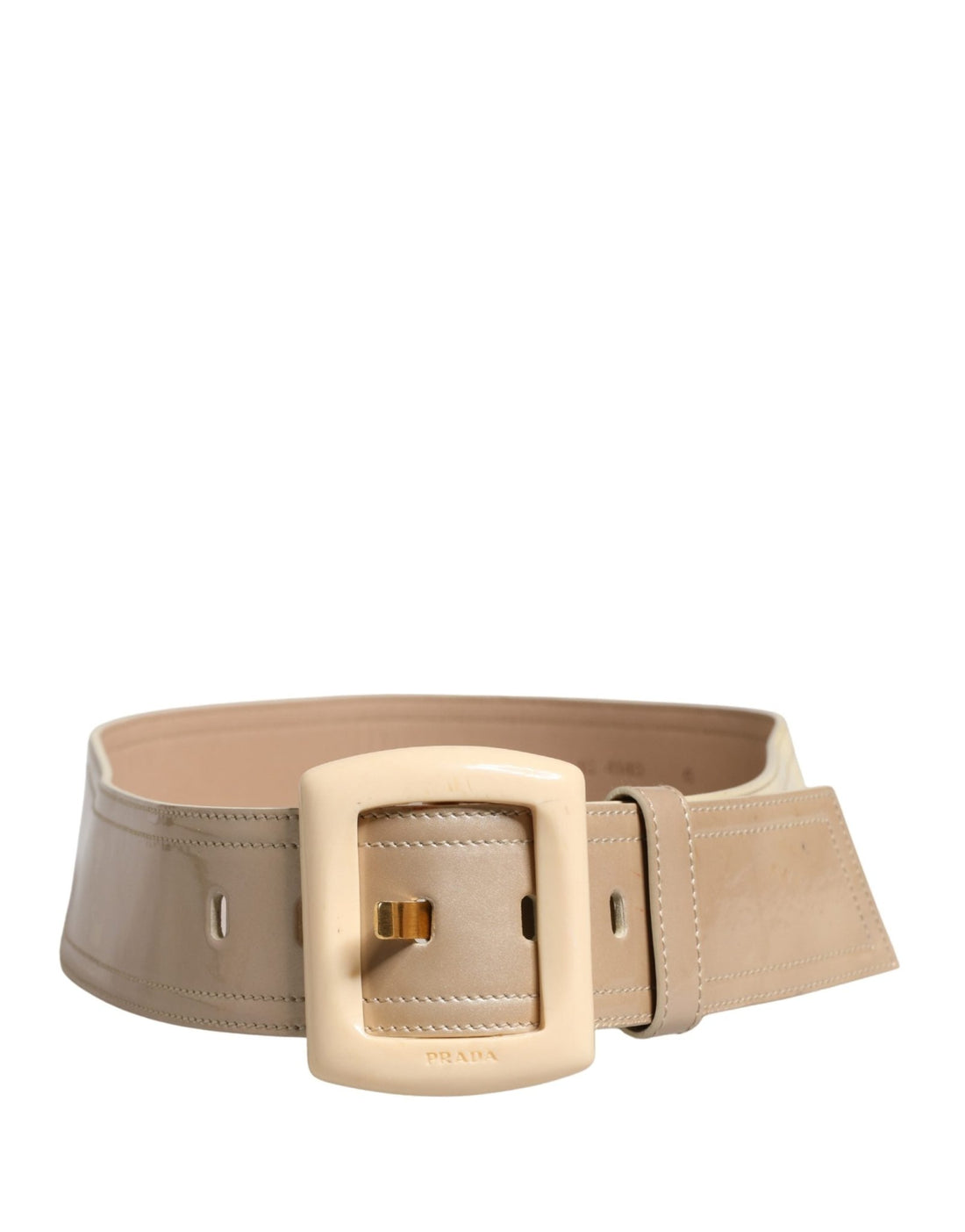 Prada Beige Leather Logo Wide Waist Women Square Buckle Belt - RIMODA