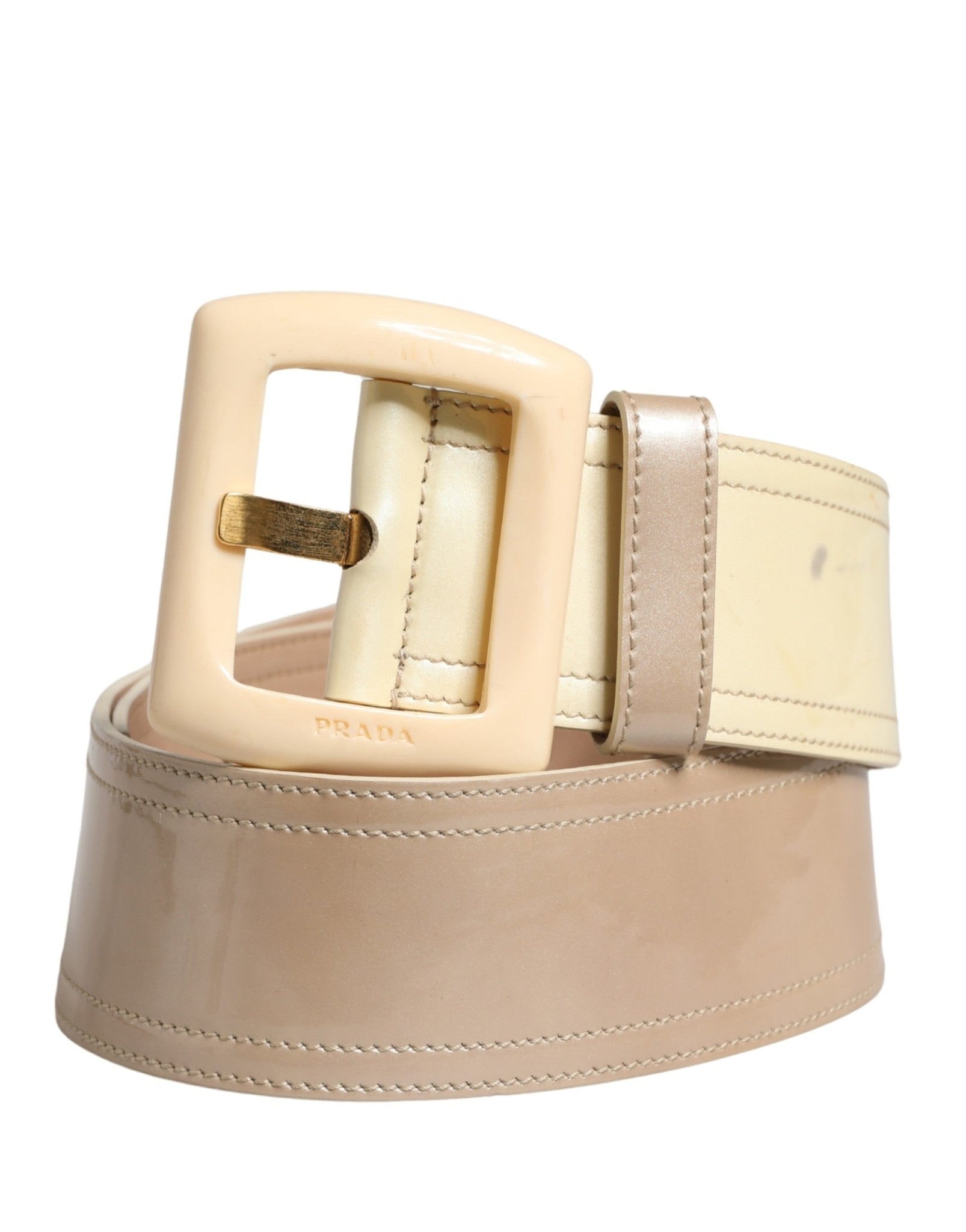 Prada Beige Leather Logo Wide Waist Women Square Buckle Belt - RIMODA