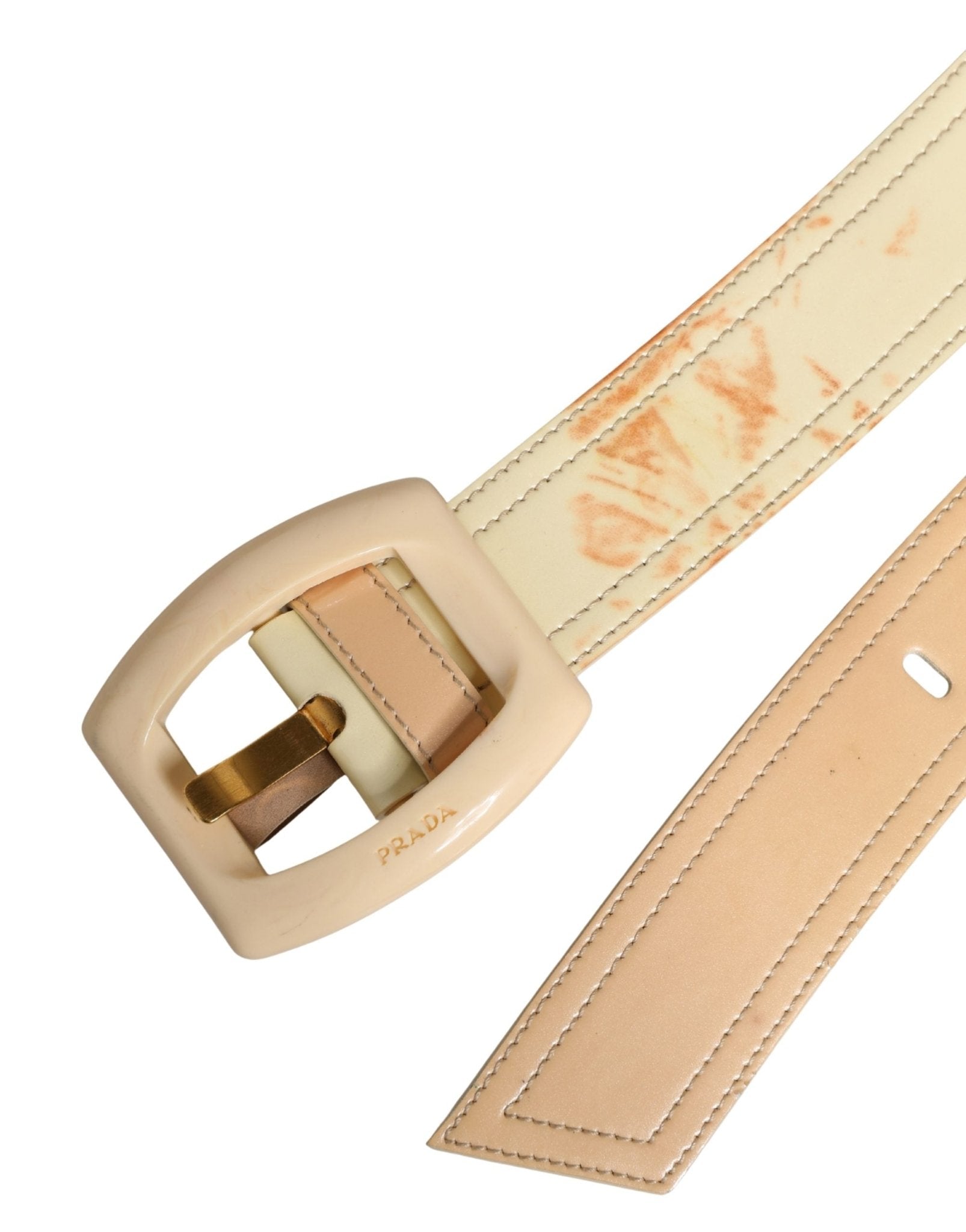 Prada Beige Leather Logo Wide Waist Women Square Buckle Belt - RIMODA