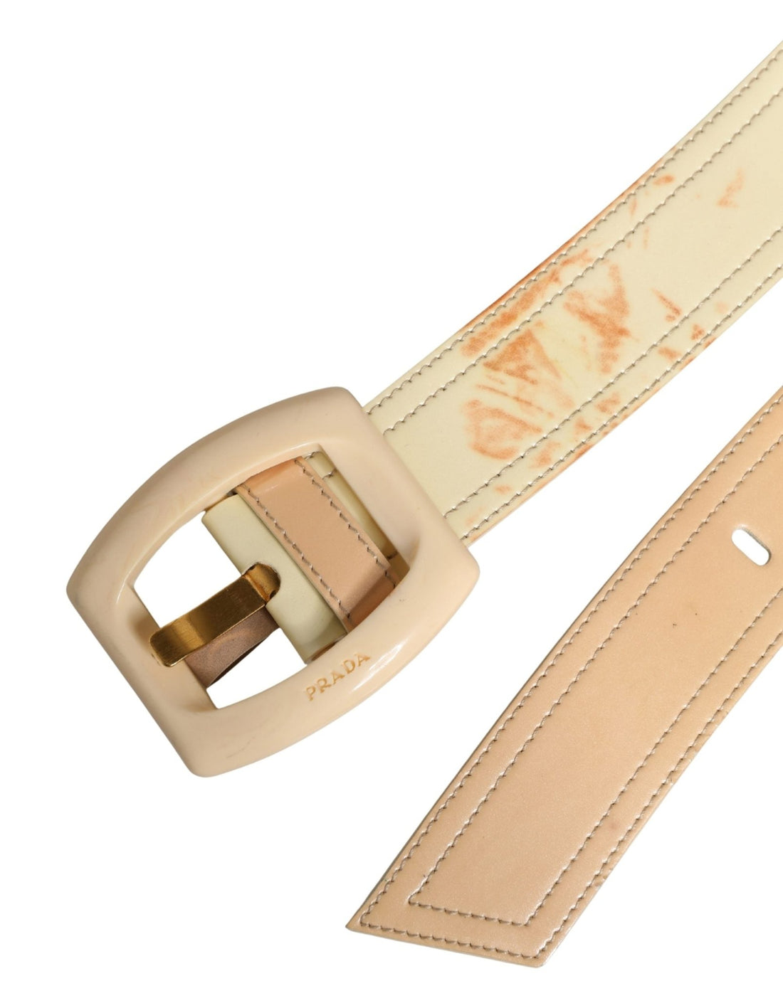 Prada Beige Leather Logo Wide Waist Women Square Buckle Belt - RIMODA