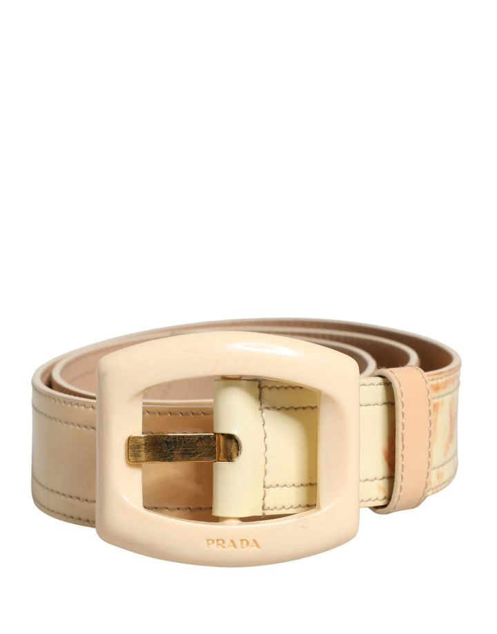 Prada Beige Leather Logo Wide Waist Women Square Buckle Belt - RIMODA