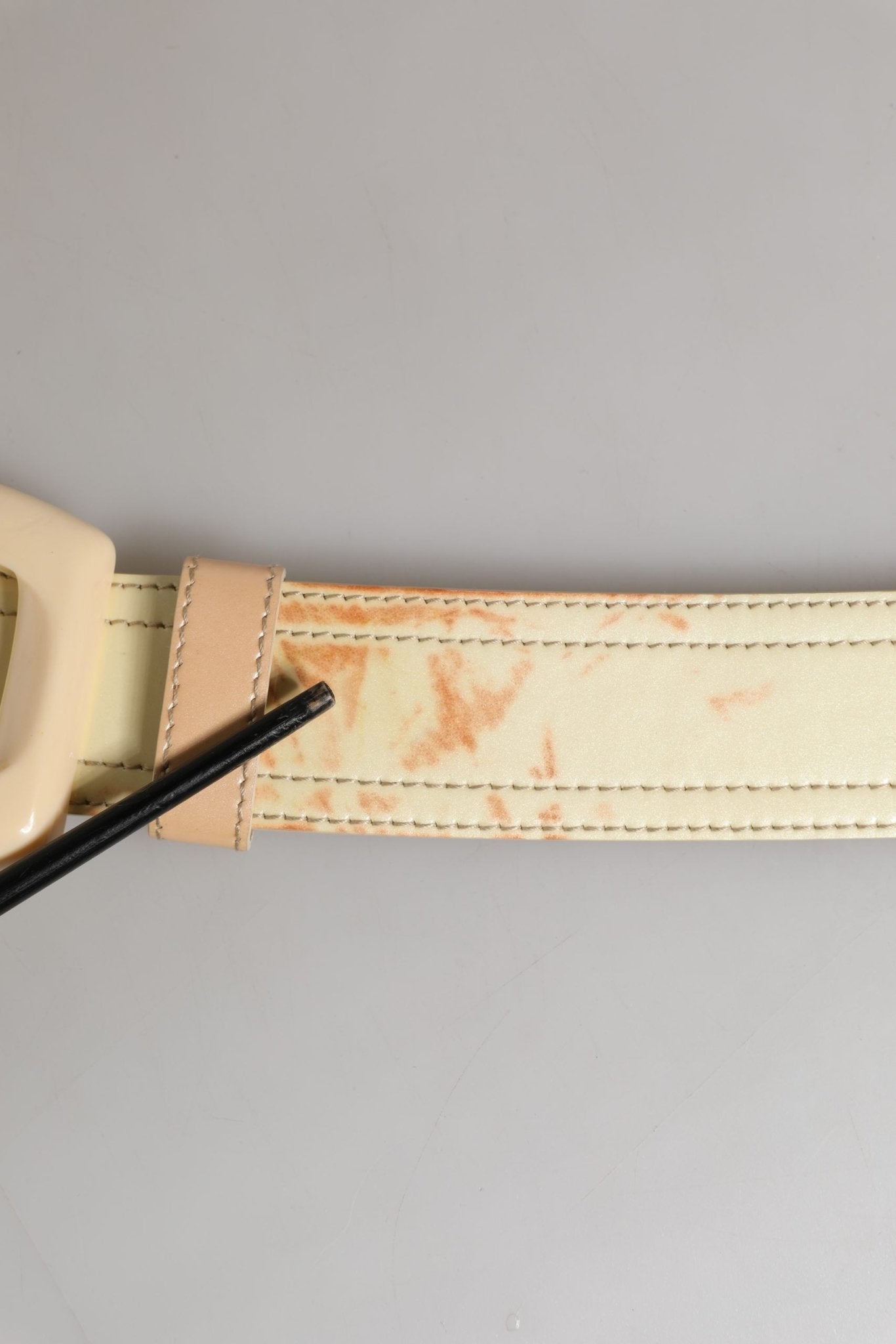 Prada Beige Leather Logo Wide Waist Women Square Buckle Belt - RIMODA