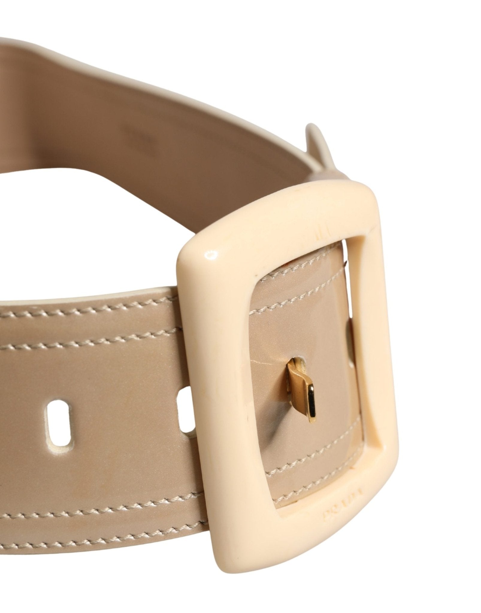 Prada Beige Leather Logo Wide Waist Women Square Buckle Belt - RIMODA