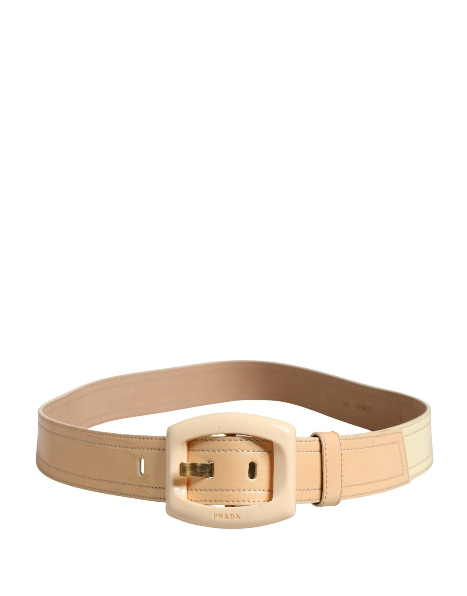 Prada Beige Leather Logo Wide Waist Women Square Buckle Belt - RIMODA