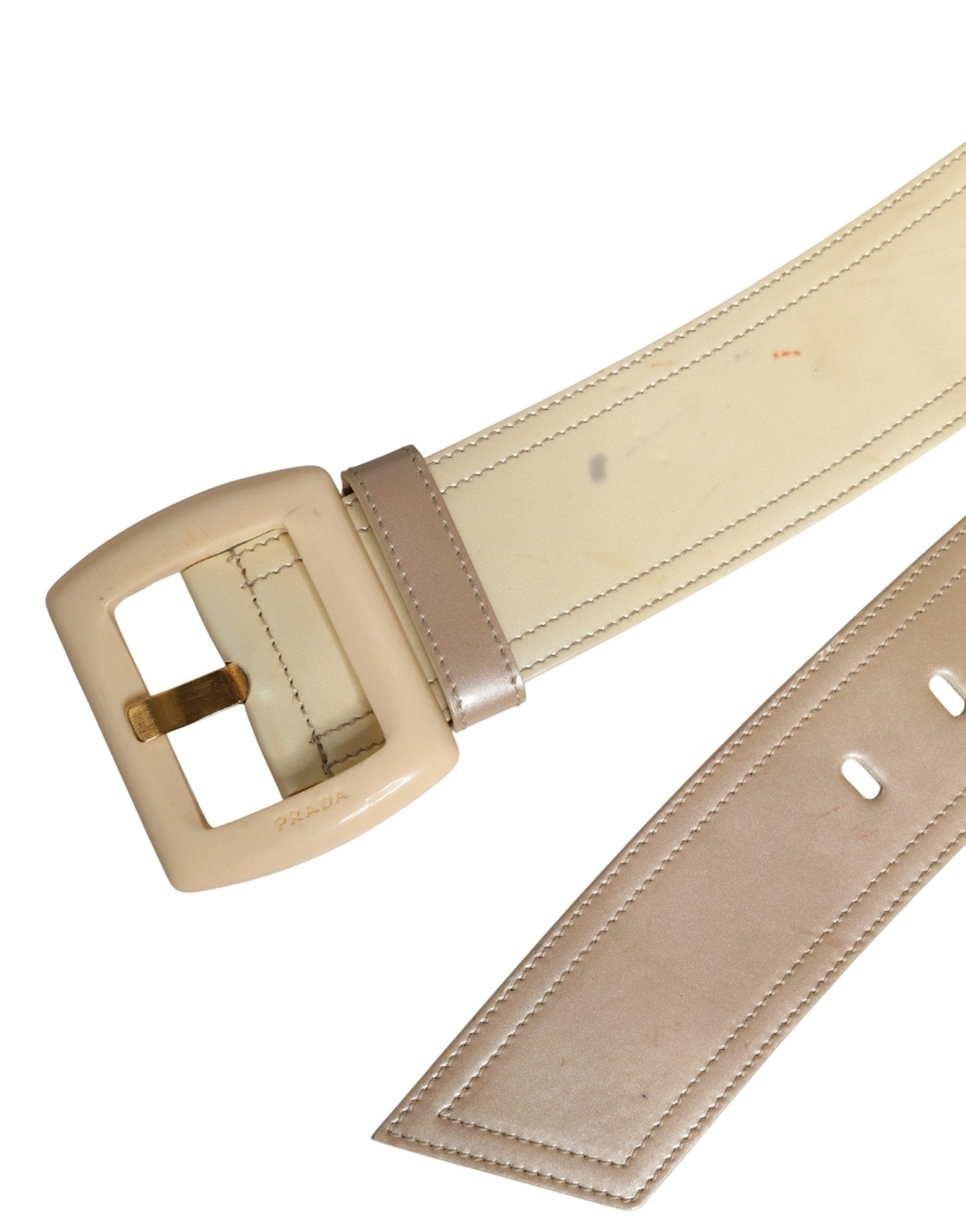 Prada Beige Leather Logo Wide Waist Women Square Buckle Belt - RIMODA