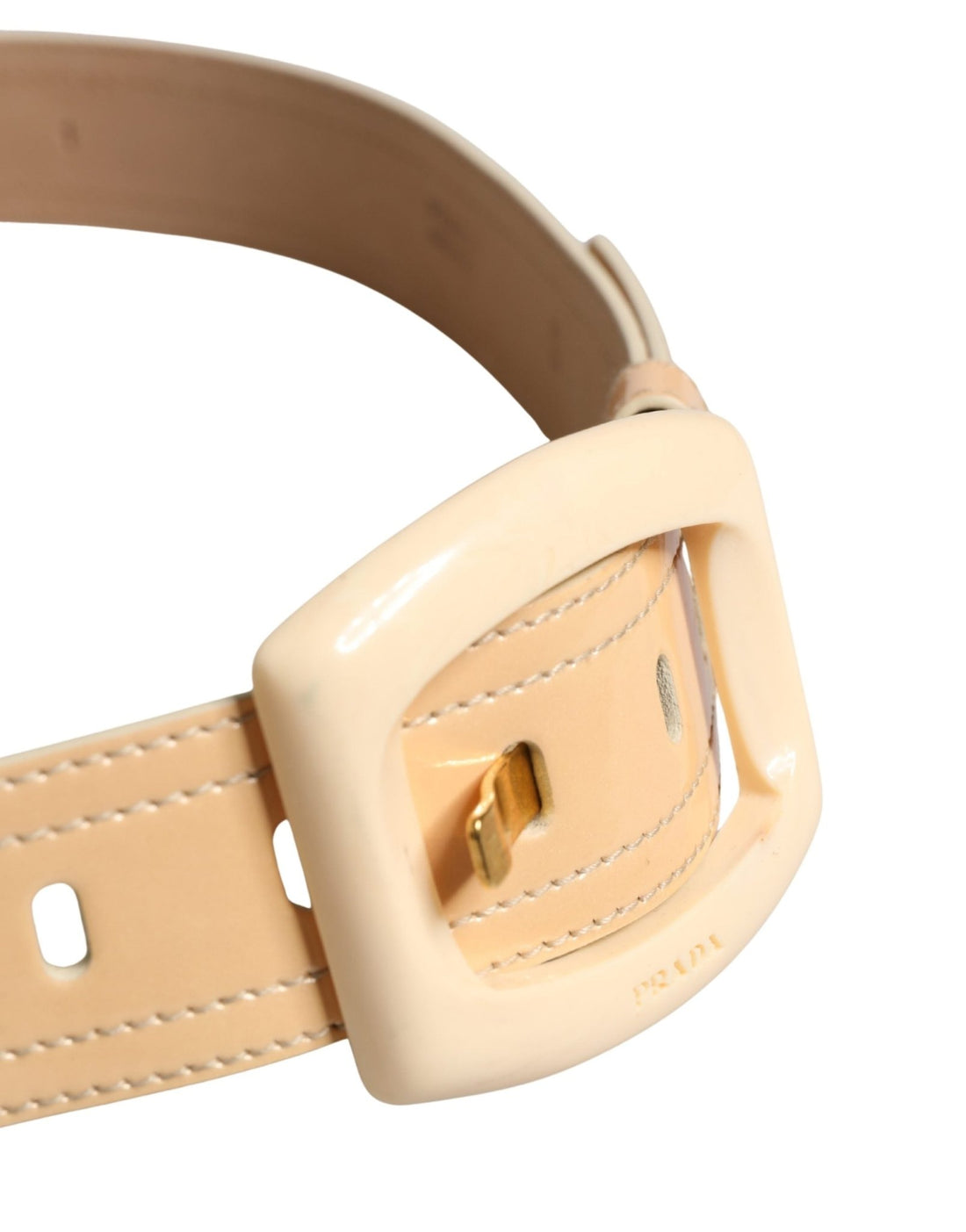 Prada Beige Leather Logo Wide Waist Women Square Buckle Belt - RIMODA