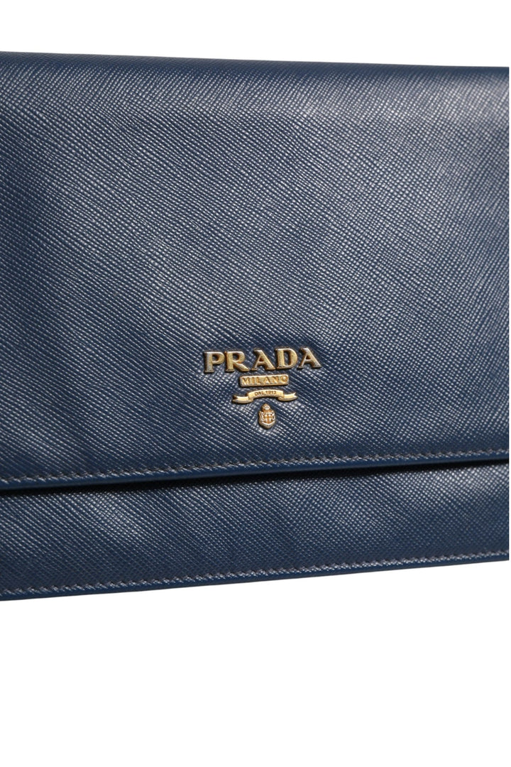 Prada Blue Saffiano Leather Wallet on Chain Clutch Bag - RIMODA