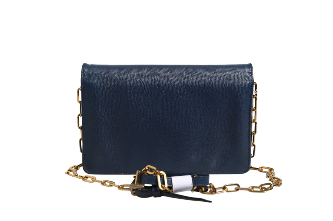 Prada Blue Saffiano Leather Wallet on Chain Clutch Bag - RIMODA