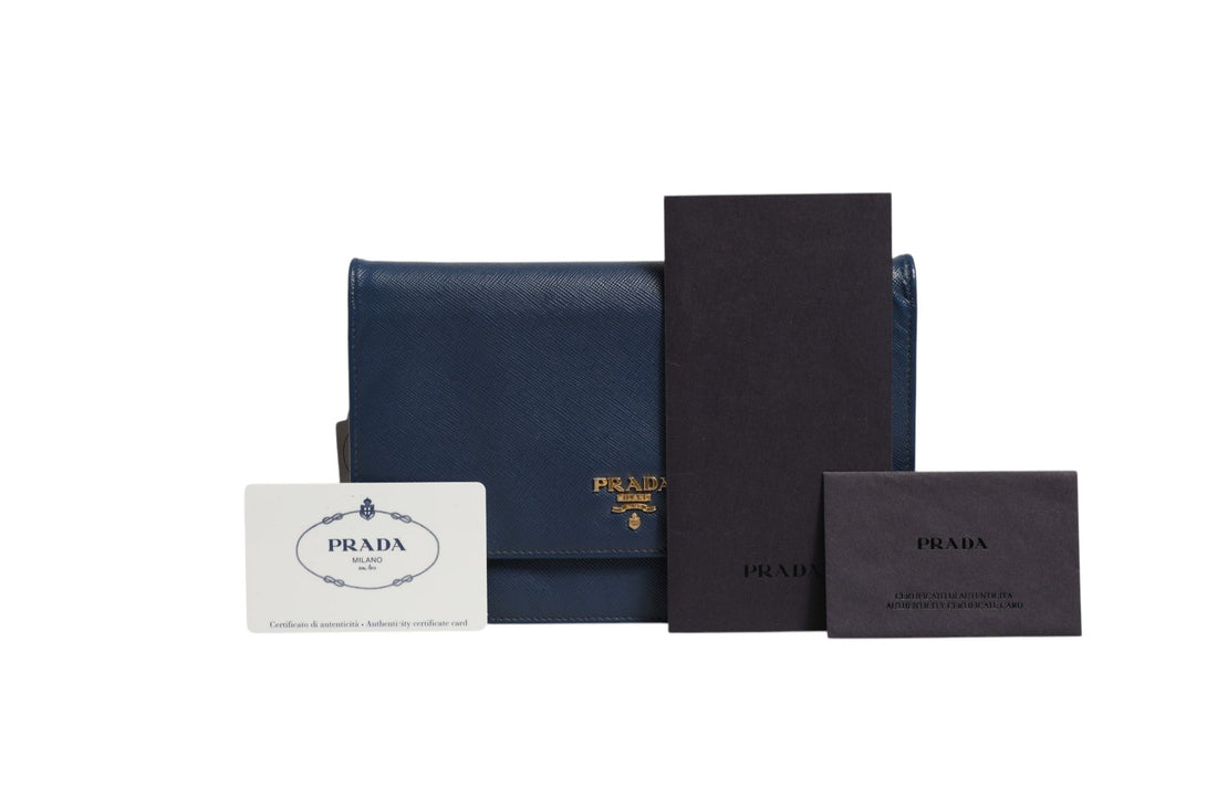 Prada Blue Saffiano Leather Wallet on Chain Clutch Bag - RIMODA