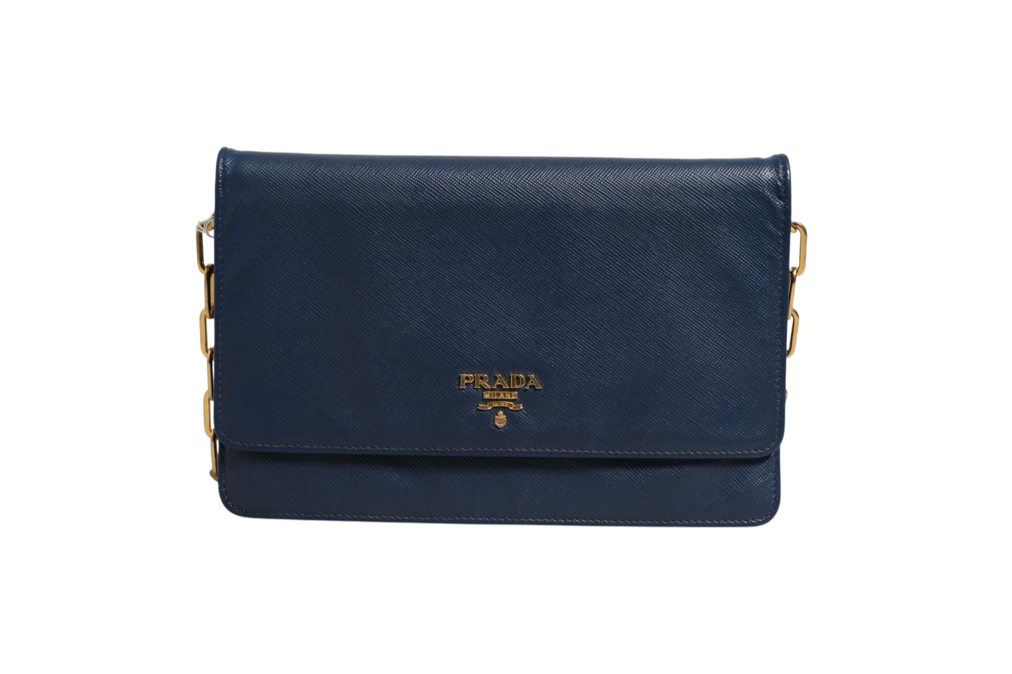 Prada Blue Saffiano Leather Wallet on Chain Clutch Bag - RIMODA