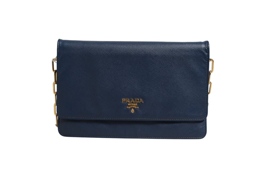 Prada Blue Saffiano Leather Wallet on Chain Clutch Bag - RIMODA