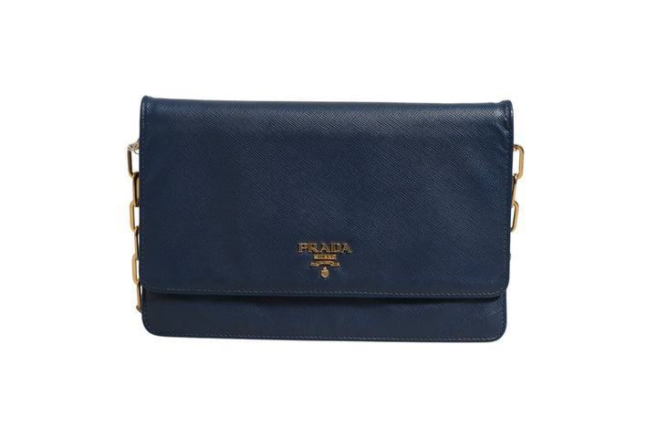 Prada Blue Saffiano Leather Wallet on Chain Clutch Bag - RIMODA