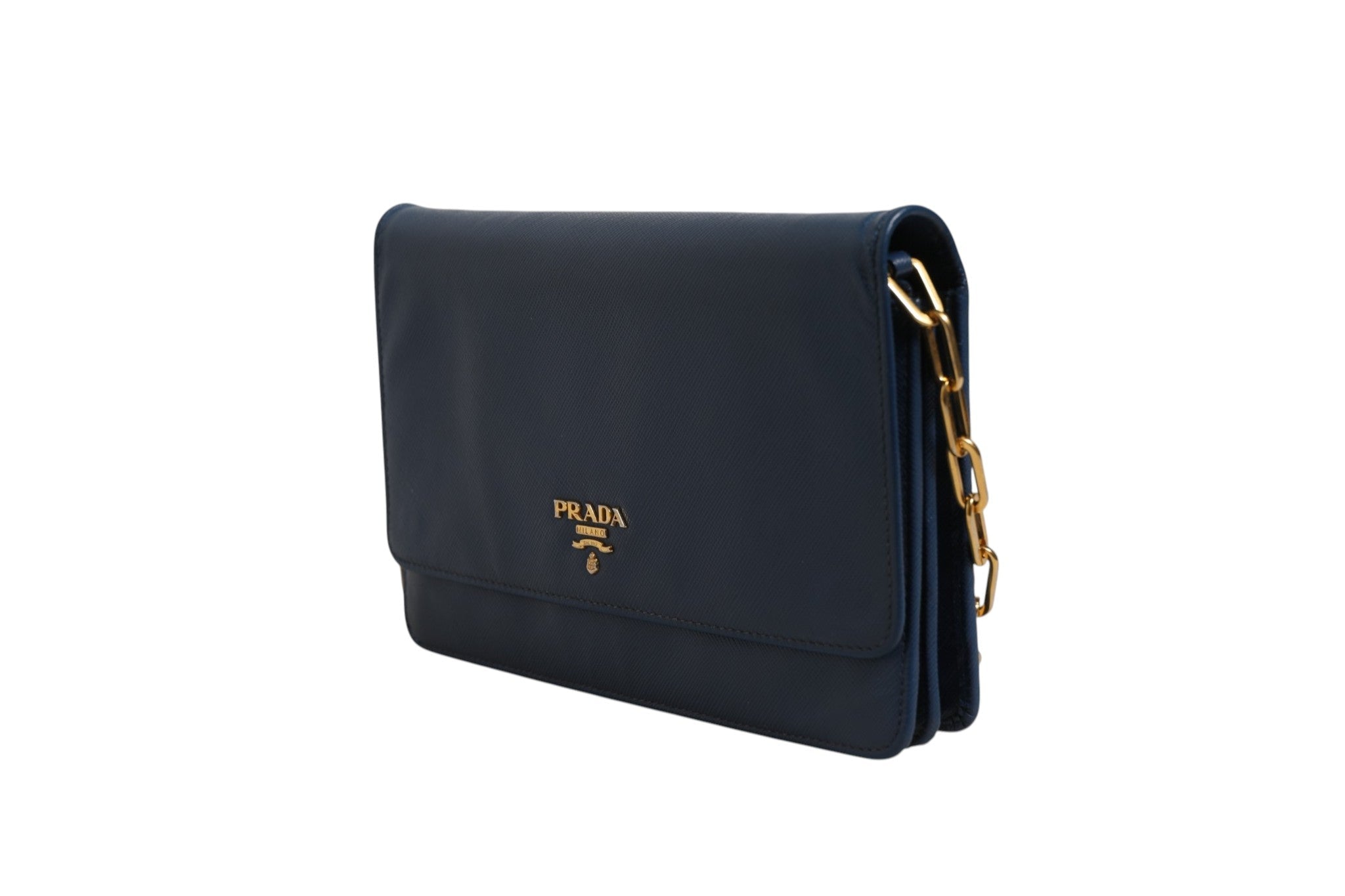 Prada Blue Saffiano Leather Wallet on Chain Clutch Bag - RIMODA