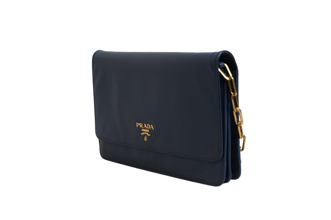 Prada Blue Saffiano Leather Wallet on Chain Clutch Bag - RIMODA