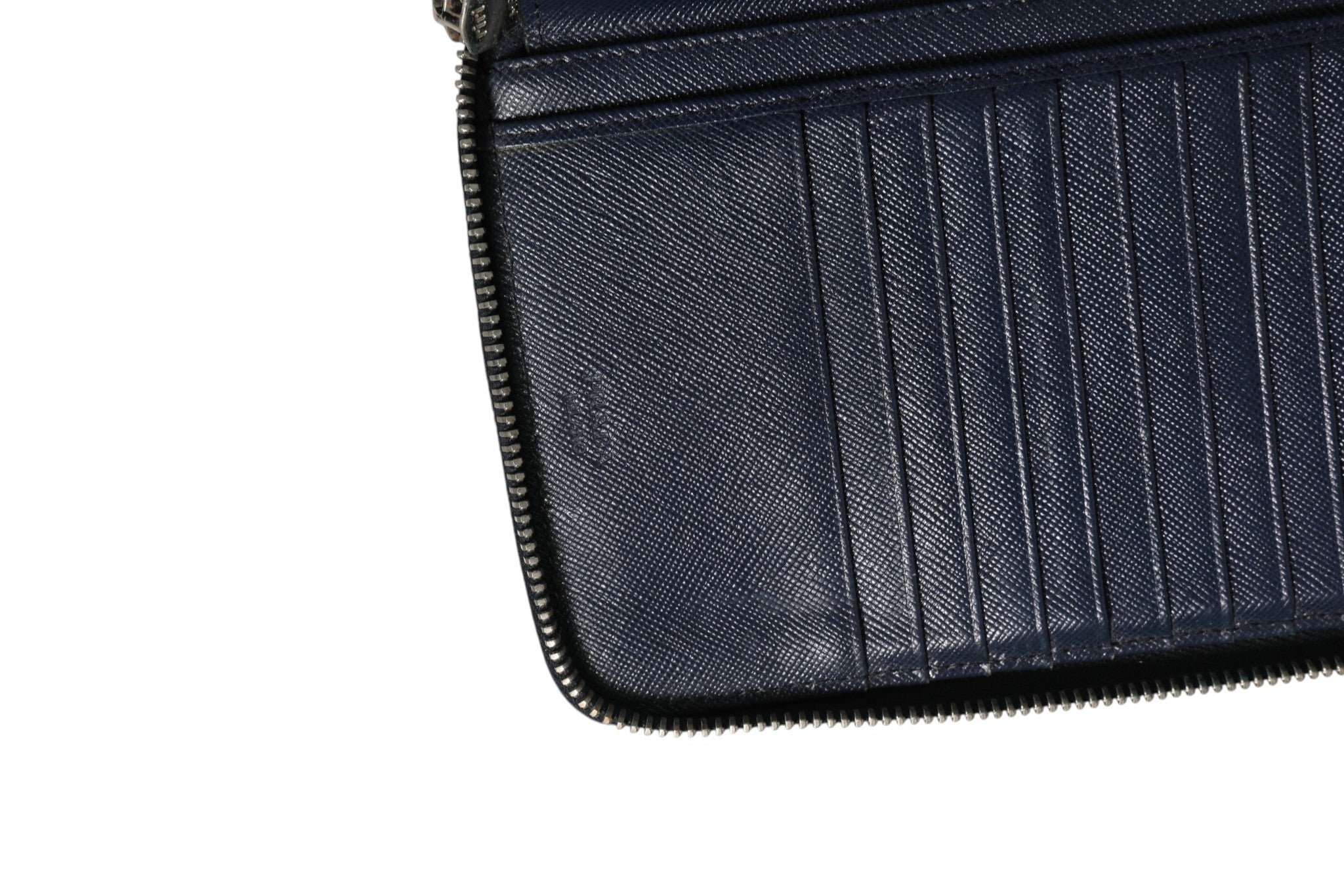 Prada Navy Oliver Embossed Leather Zip - Around Wallet - RIMODA