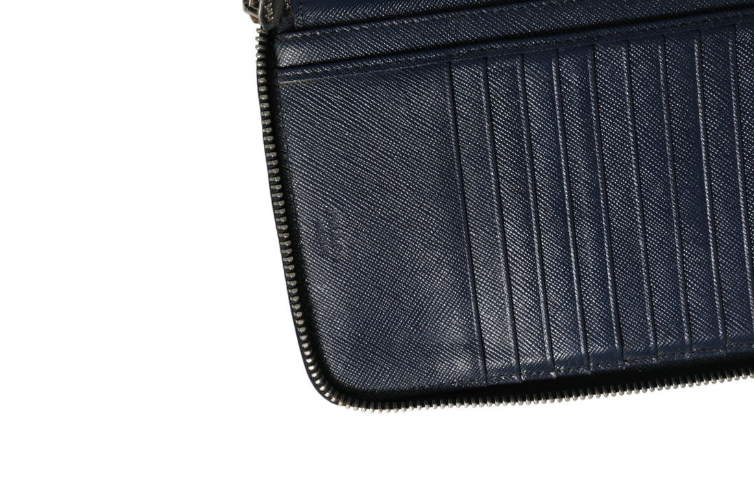 Prada Navy Oliver Embossed Leather Zip - Around Wallet - RIMODA