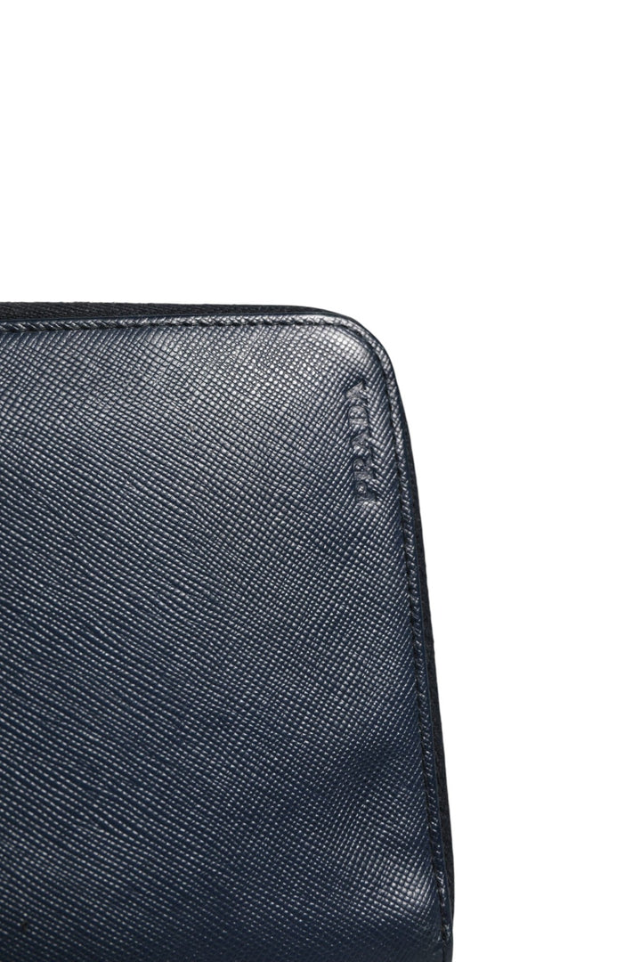 Prada Navy Oliver Embossed Leather Zip - Around Wallet - RIMODA