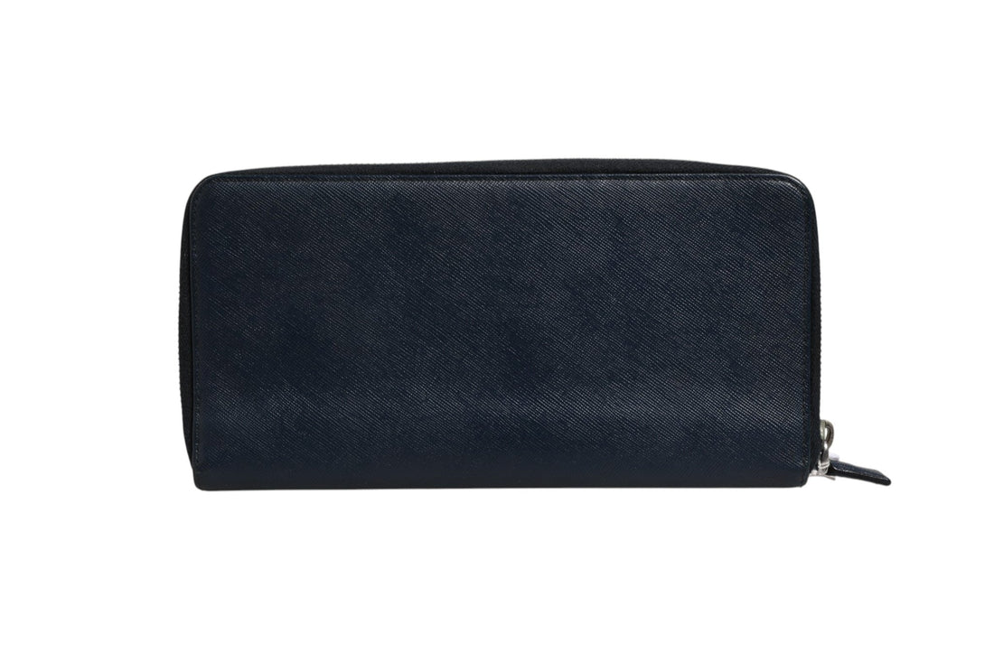 Prada Navy Oliver Embossed Leather Zip - Around Wallet - RIMODA